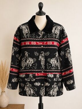 Vintage Western Cowboy Coat, Wool Blend Velvet Collar Concho Buttons, Rodeo